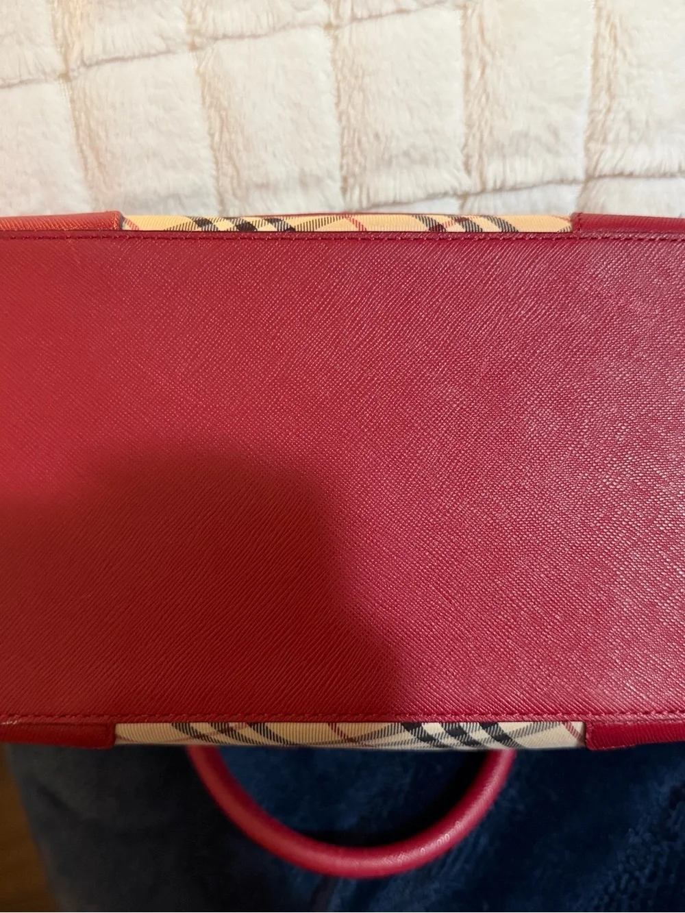 Burberry Nova Check Red Leather Turn-Lock Satchel Bag Vintage